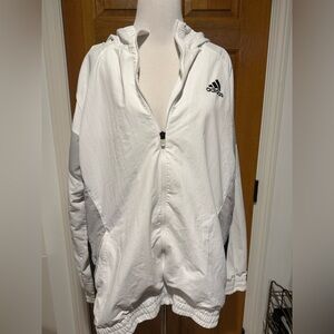 adidas White and Gray Lightweight Hooded Windbreaker